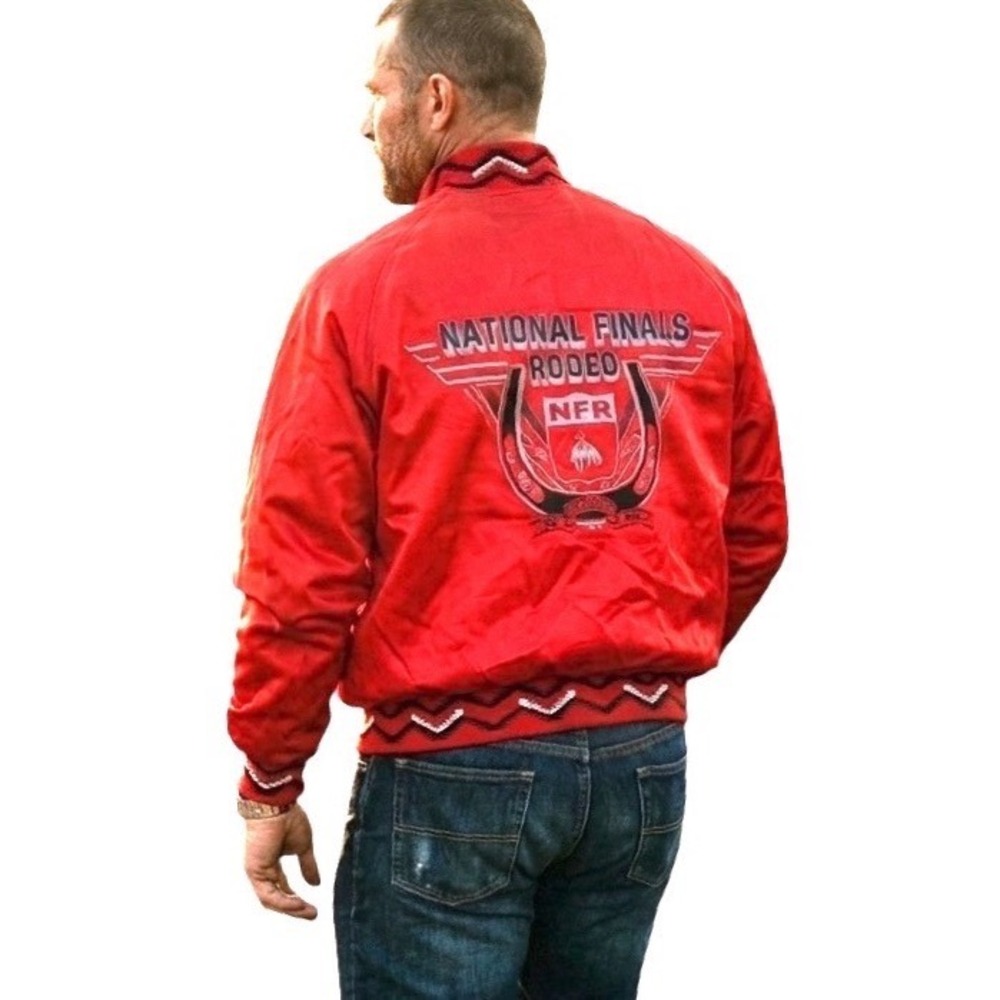 VTG Rodeo America 1992 National Finals Rodeo NFR Satin Bomber Jacket Red Mens XL